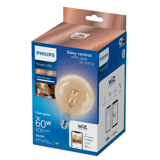 Philips Smart WiZ white LED pære E27 6,7W stor globe klar