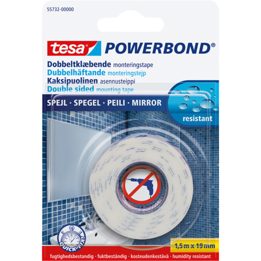 Tesa® Powerbond® dobbeltklæbende monteringstape 1,5 m x 19 mm