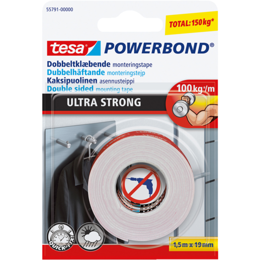 Tesa® Powerbond Ultra Strong dobbeltklæbende monteringstape 19 mm