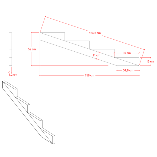 Plus trappevange 4 trin 19° 156x52 cm tryk imp.