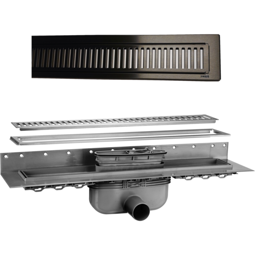 Purus afløbsrendesæt m/vandlås og rist 900 mm sort