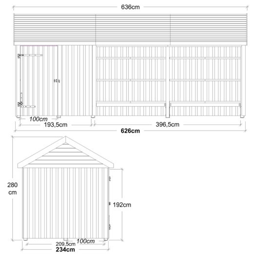 Plus Classic Multi Havehus 14,5 m² 3 moduler m/enkeltdør og åben front inkl. tagpap/alulister/Hstolpefødder