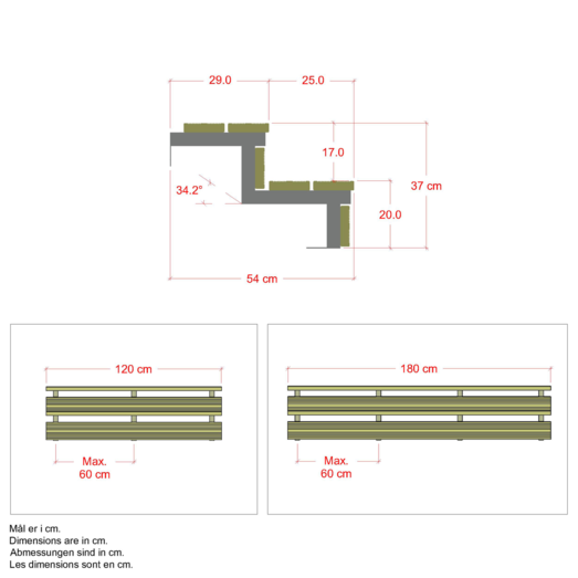 Plus Terrassetrappe 2 trin 37x54 cm 34,2° 120 cm