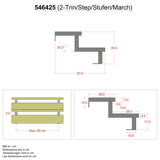 Plus 34,2° Trappevange 2 trin m/beslag Trindybde 28 cm