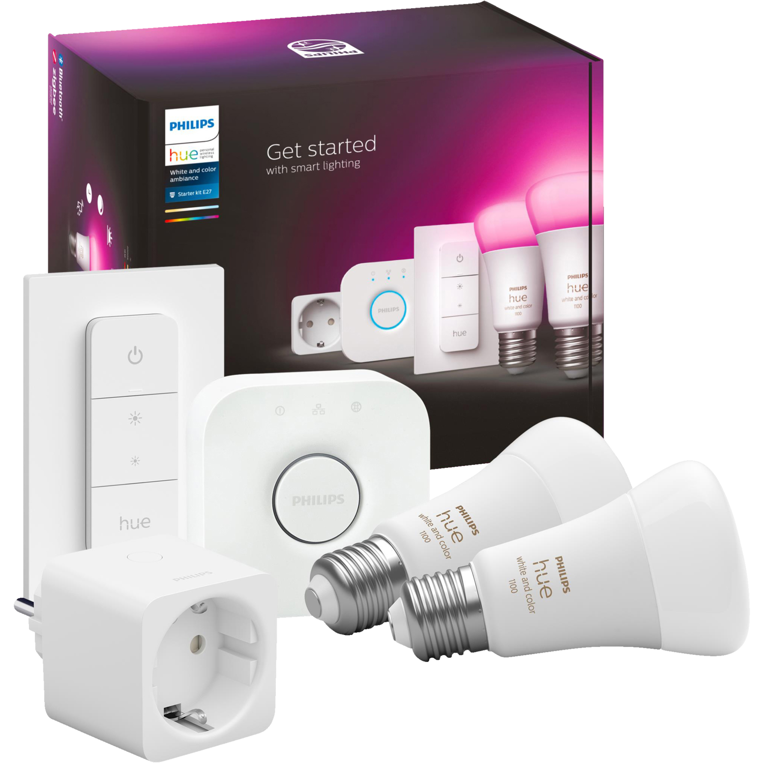 Philips Hue startsæt E27 2 pak m Hue bridge smart plug Dimmer switch