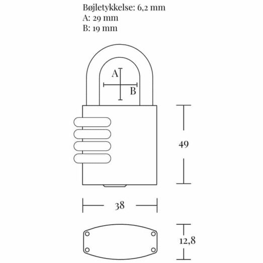 Jasafe hængelås 30 mm m/3 tal kode messing