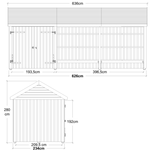 Plus Classic Multi Havehus 14,5 m²  3 moduler m/dobbeltdør og åben front  inkl. tagpap/alulister/Hstolpefødder