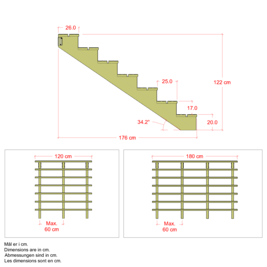 Plus Terrassetrappe 7 trin 122x176 cm 34,2°  120 cm