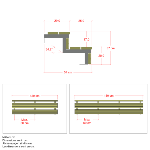 Plus Terrassetrappe 2 trin 37x54 cm 34,2° 180 cm