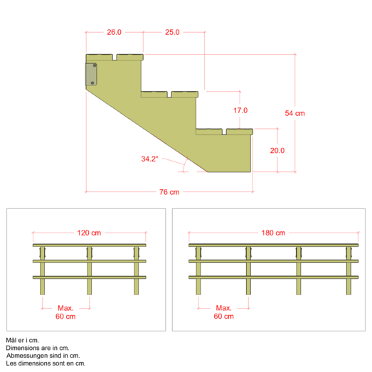 Plus Terrassetrappe 3 trin 54x76 cm 34,2° 120 cm