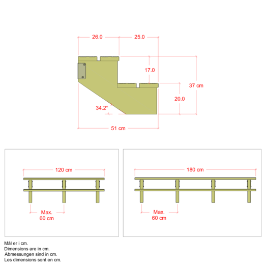 Plus Terrassetrappe 2 trin 37x51 cm 34,2° 120 cm