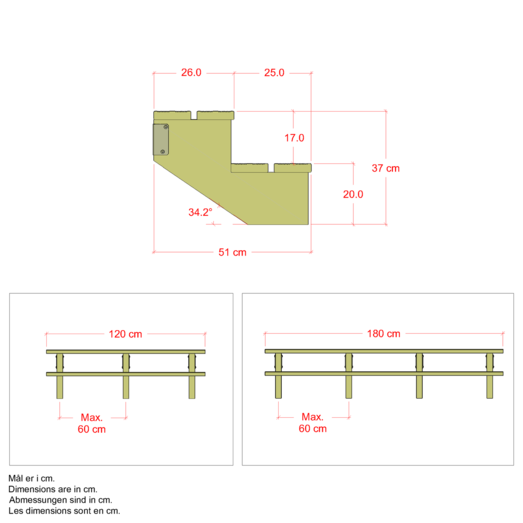 Plus Terrassetrappe 2 trin 37x51 cm 34,2° 180 cm