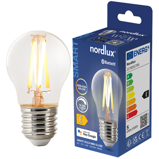 Nordlux smart pære LED E27 filament G45 4,7W klar