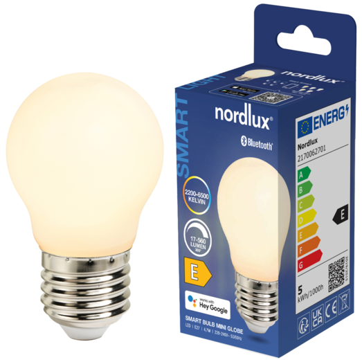 Nordlux smart pære LED E27 filament G45 4,7W hvid