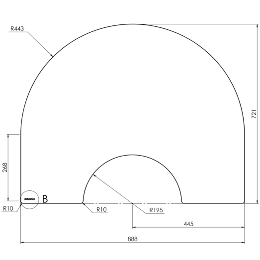 Morsø glasgulvplade halvcirkel flytbar til 7300/7400 serien 89 x 72 cm