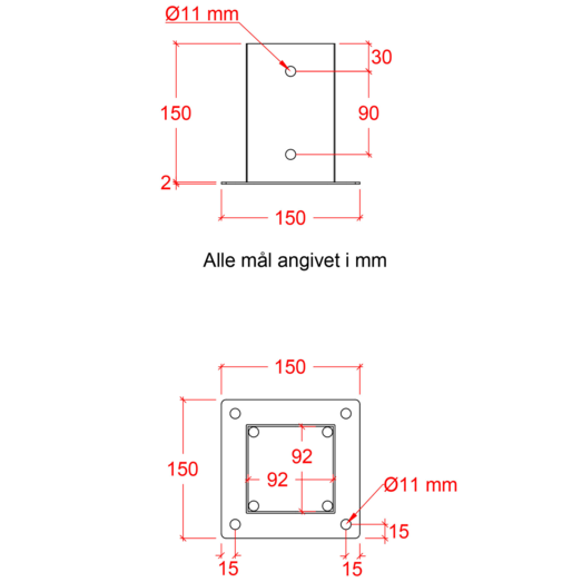 Plus Cubic Stolpefod  9x9 cm stolper  til fundament  m/skruer