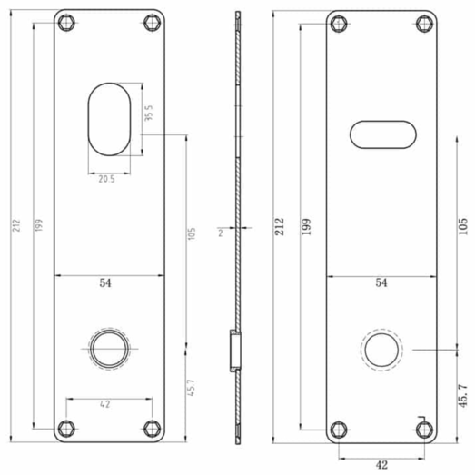 Jasa langskilt sæt m/vrider t/oval cylinder 215x54x2 mm rustfrit stål