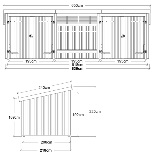 Plus Nordic Multi havehus 14 m² 3 moduler med 2 dobbeltdøre og åben front