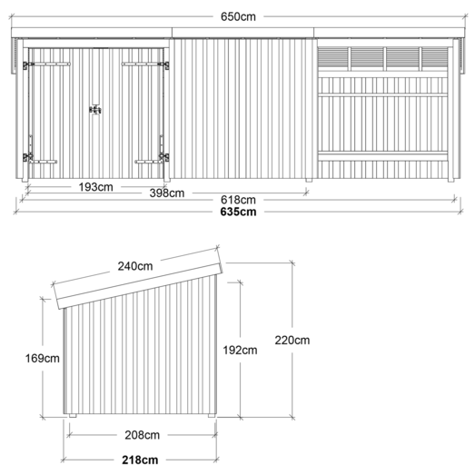 Plus Nordic Multi havehus 14 m² 3 moduler med dobbeltdør og lukket/åben front