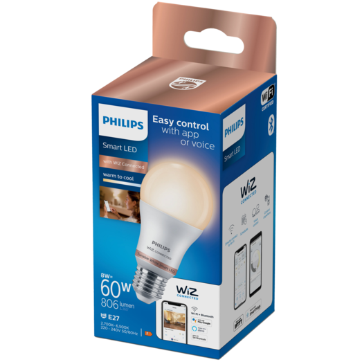 Philips Smart WiZ white LED pære E27 8,5W standard mat