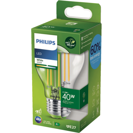 Philips UE LED pære 60W E27 klar