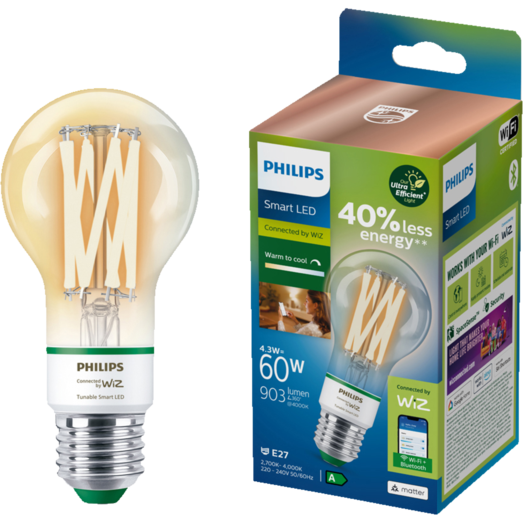 Philips Smart LED Ultra Efficient pære E27 4,3W A60 justerbar hvid