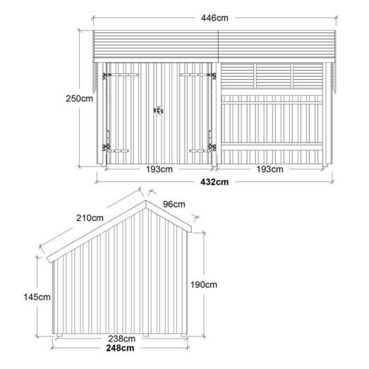 Plus Multi havehus 10,5 m² 2 moduler med dobbeltdør og åben front