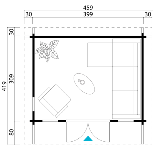 Barbados medium hytte med dobbeltdør og høje vinduer 11,36 m²