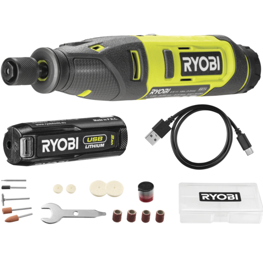 Ryobi RRT4-120GA15 4V USB multiværktøj, med 15 tilbehørsdele