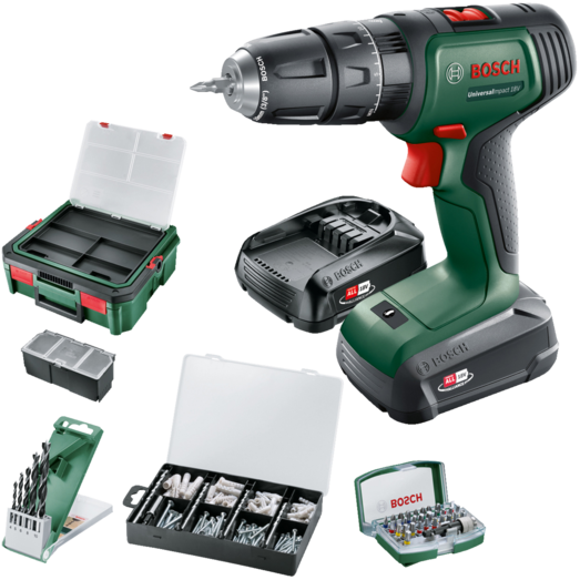 Bosch Universal Impact 18V slagboremaskine + systembox 210 dele