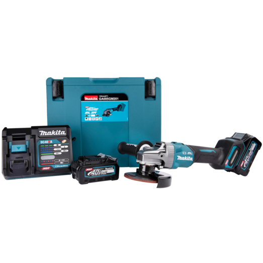 Makita GA005GM201 XGT 40V vinkelsliber 4.0 Ah batteri og lader