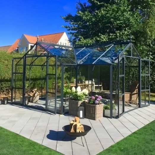 Elmholm Exclusive Orangeri antracit med hærdet glas 17,65 m²