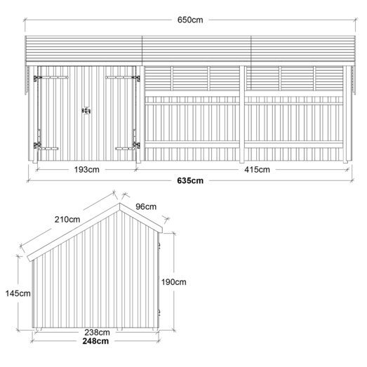 Plus Multi havehus 15,5 m² 3 moduler med dobbeltdør og åben front