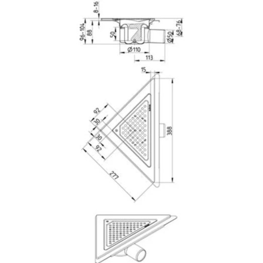 Blücher justerbart hjørneafløb m/indbygningsvandlås