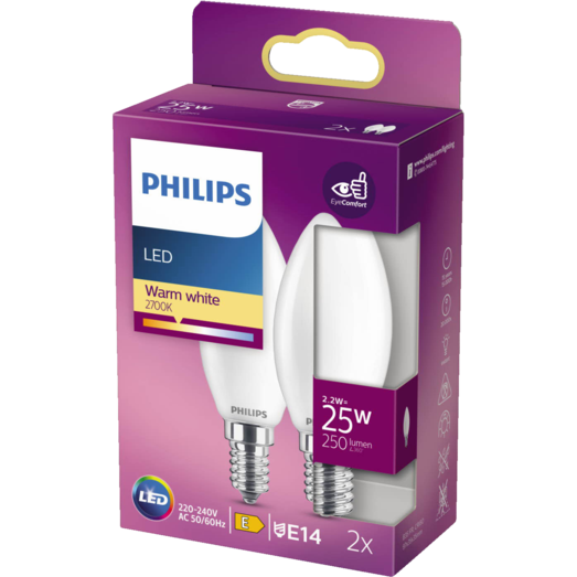 Philips Kerte LED pære E14 25W 2 pack