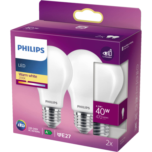 Philips Standard LED pære E27 40W 2 pack